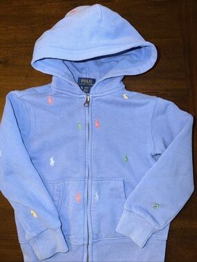 Polo by Ralph Lauren Light Blue Hoodie Zip-Up with Multicolor Pony Embroidery